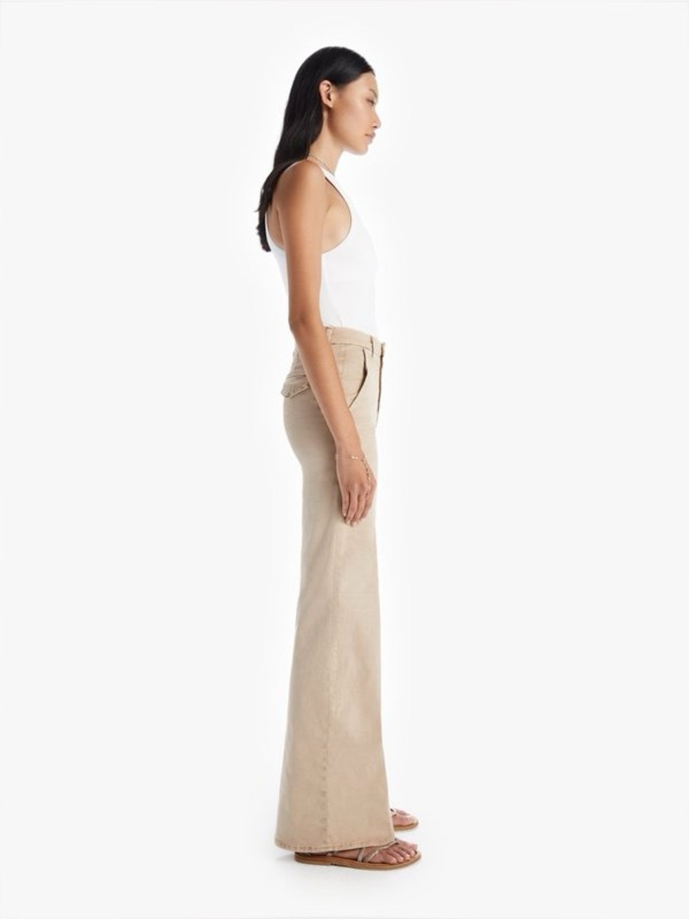 MOTHER The Roller Prep Sesame Wide Leg Jeans Size 31 High Rise Neutral Twill